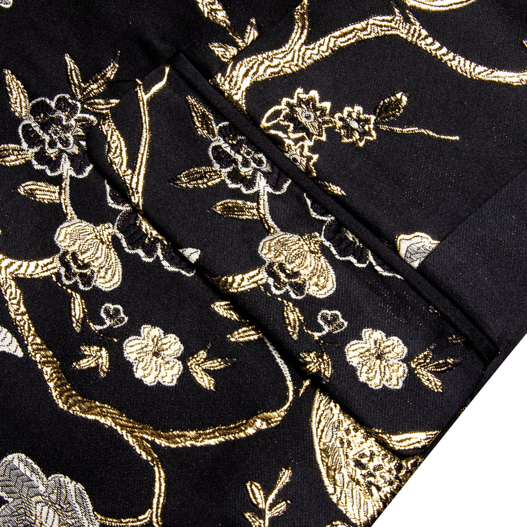 Simon Von Men's Dress Party Black Gold Floral Suit Jacket Slim One Button Stylish Blazer-XX-0014 - SimonVon Shop