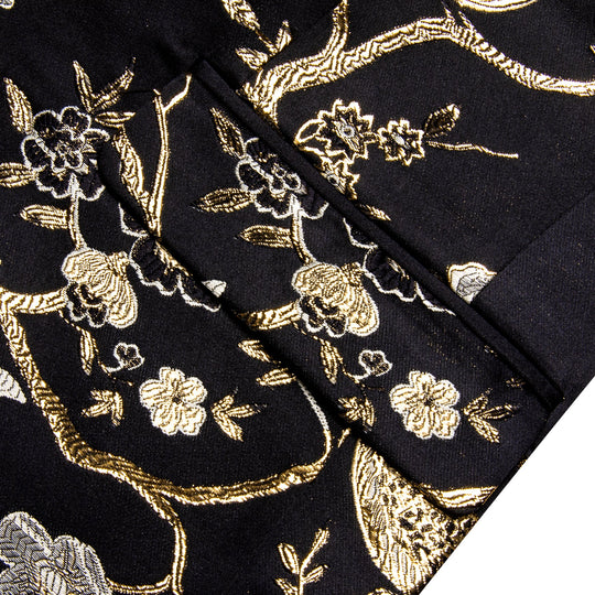 Simon Von Men's Dress Party Black Gold Floral Suit Jacket Slim One Button Stylish Blazer-XX-0014 - SimonVon Shop