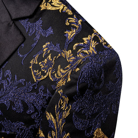 Simon Von Men's Dress Party Blue Gold Paisley Suit Jacket Slim One Button Stylish Blazer-XX-0108 - SimonVon Shop