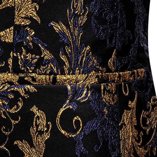 Simon Von Men's Dress Party Blue Gold Paisley Suit Jacket Slim One Button Stylish Blazer-XX-0108 - SimonVon Shop
