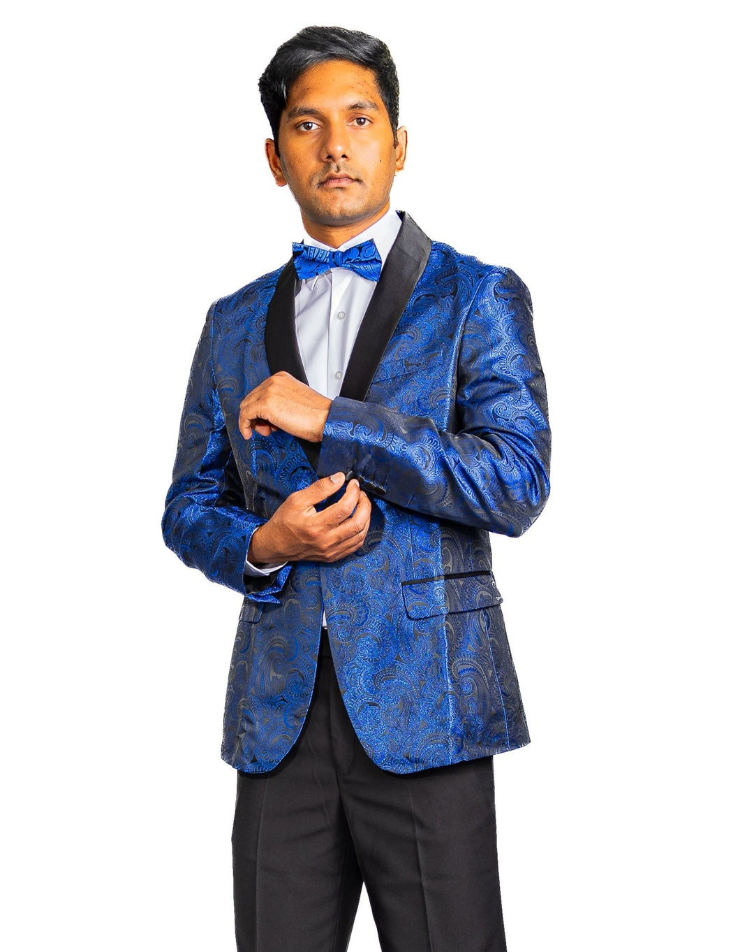Simon Von Men's Dress Party Cobalt Blue Floral Suit Jacket Slim One Button Stylish Blazer-XX-0018 - SimonVon Shop