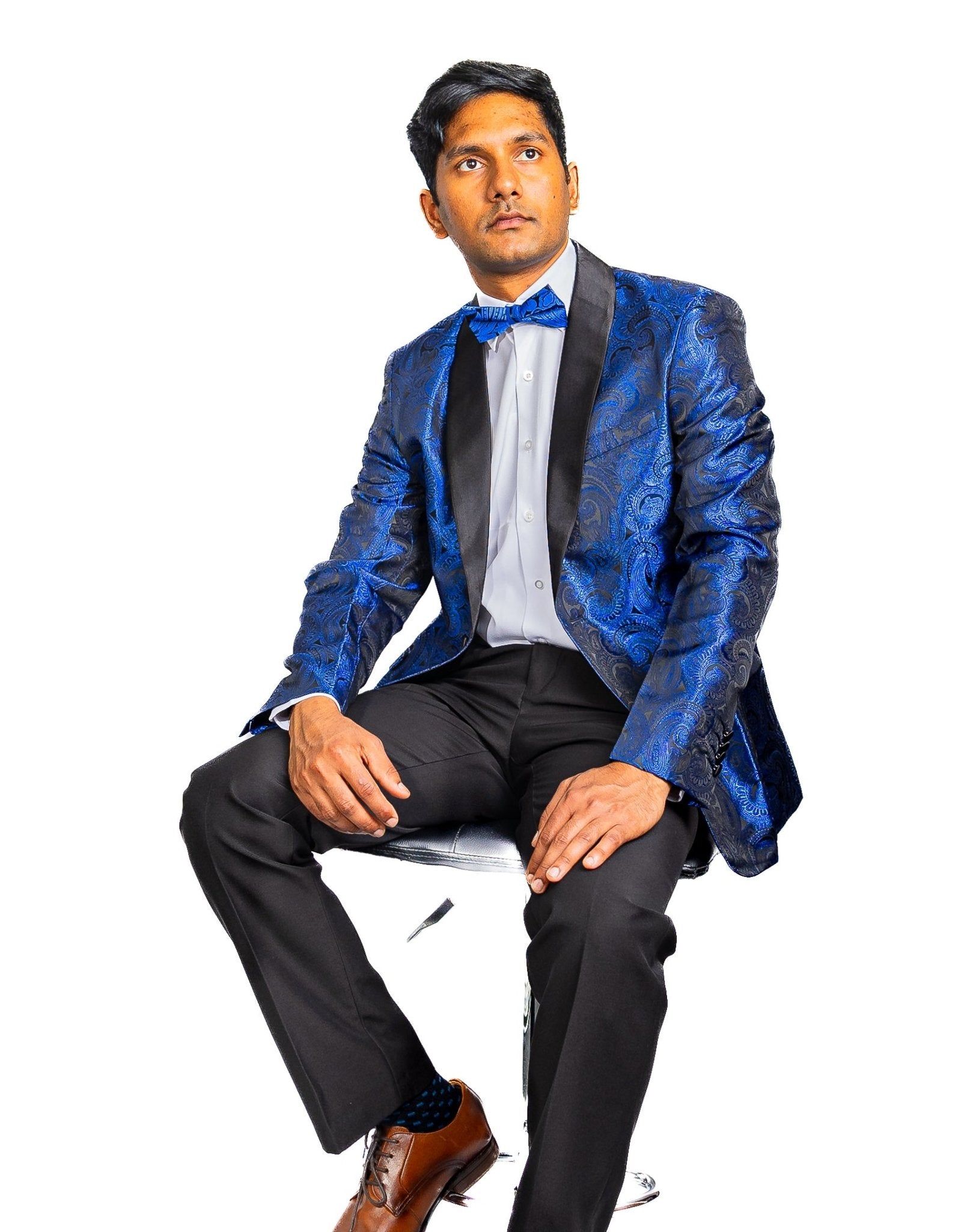 Simon Von Men's Dress Party Cobalt Blue Floral Suit Jacket Slim