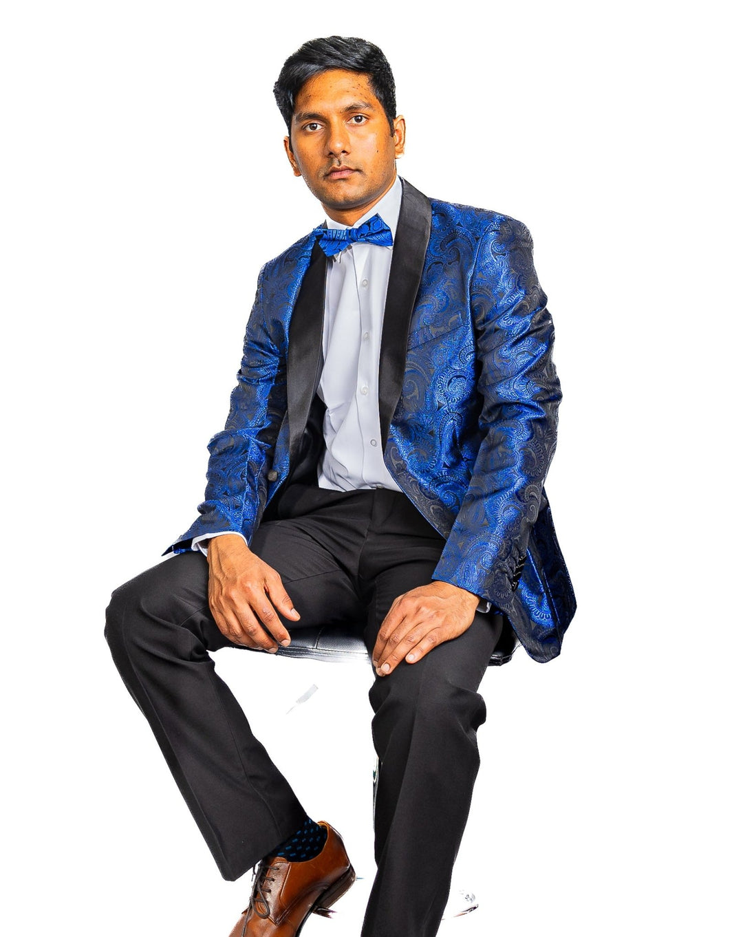 Simon Von Men's Dress Party Cobalt Blue Floral Suit Jacket Slim One Button Stylish Blazer-XX-0018 - SimonVon Shop