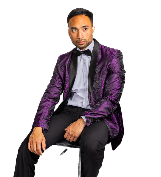 Simon Von Men's Dress Party Purple Floral Suit Jacket Slim One Button Stylish Blazer-XX-0023 - SimonVon Shop