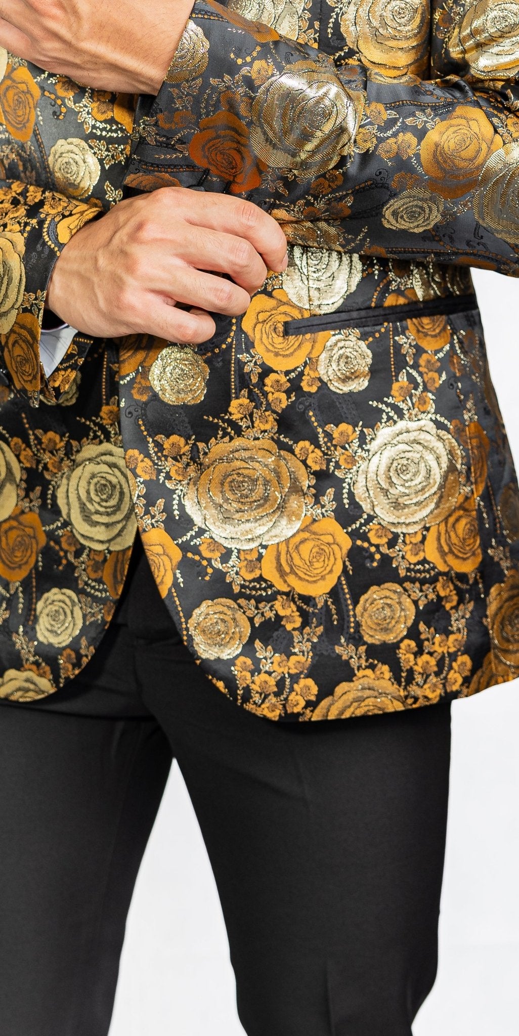 Simon Von Men's Floral Gold White Paisley Jacquard Blazer Elegant Banquet Wedding Jacket-XX-1001 - SimonVon Shop