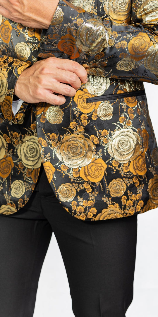 Simon Von Men's Floral Gold White Paisley Jacquard Blazer Elegant Banquet Wedding Jacket-XX-1001 - SimonVon Shop