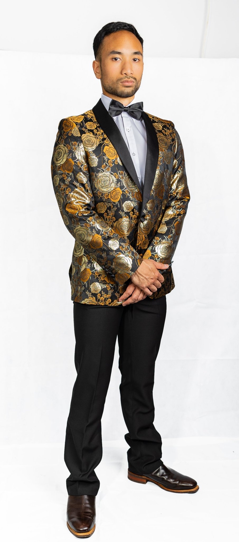 Simon Von Men's Floral Gold White Paisley Jacquard Blazer Elegant Banquet Wedding Jacket-XX-1001 - SimonVon Shop