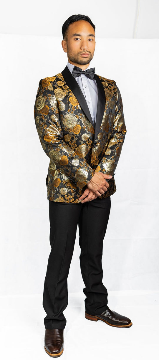 Simon Von Men's Floral Gold White Paisley Jacquard Blazer Elegant Banquet Wedding Jacket-XX-1001 - SimonVon Shop