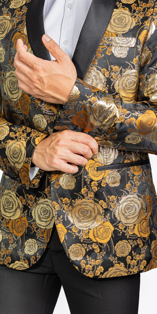 Simon Von Men's Floral Gold White Paisley Jacquard Blazer Elegant Banquet Wedding Jacket-XX-1001 - SimonVon Shop