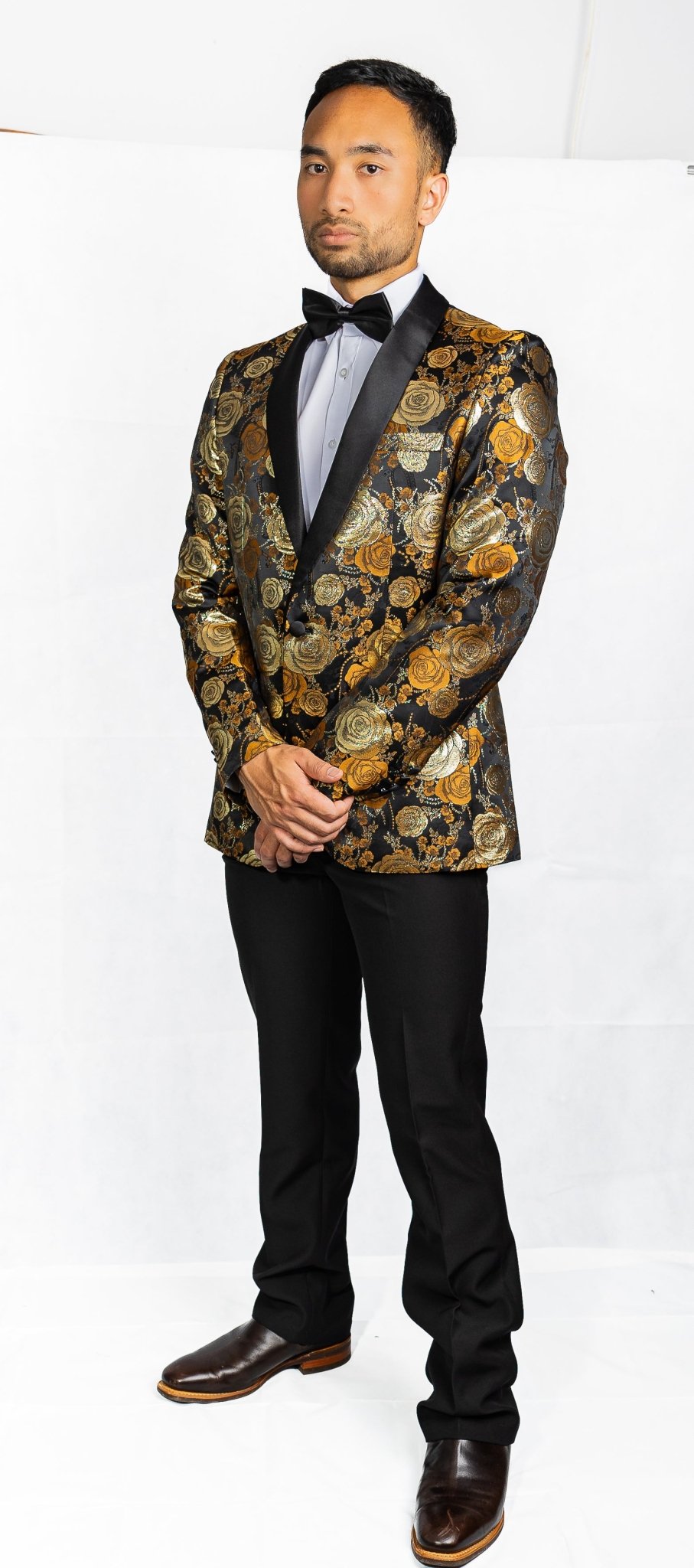 Simon Von Men's Floral Gold White Paisley Jacquard Blazer Elegant Banquet Wedding Jacket-XX-1001 - SimonVon Shop