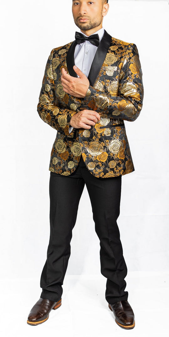 Simon Von Men's Floral Gold White Paisley Jacquard Blazer Elegant Banquet Wedding Jacket-XX-1001 - SimonVon Shop