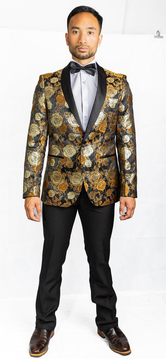 Simon Von Men's Floral Gold White Paisley Jacquard Blazer Elegant Banquet Wedding Jacket-XX-1001 - SimonVon Shop