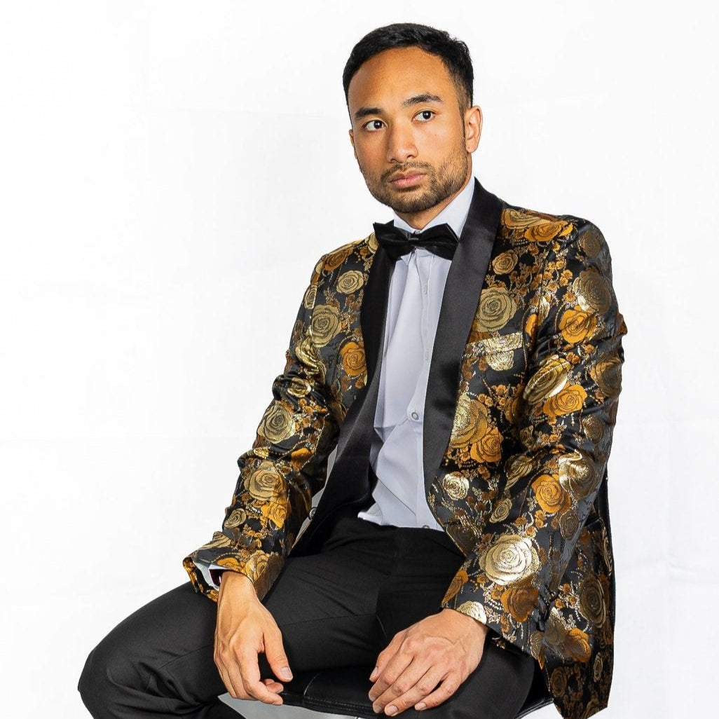 Simon Von Men's Floral Gold White Paisley Jacquard Blazer Elegant Banquet Wedding Jacket-XX-1001 - SimonVon Shop