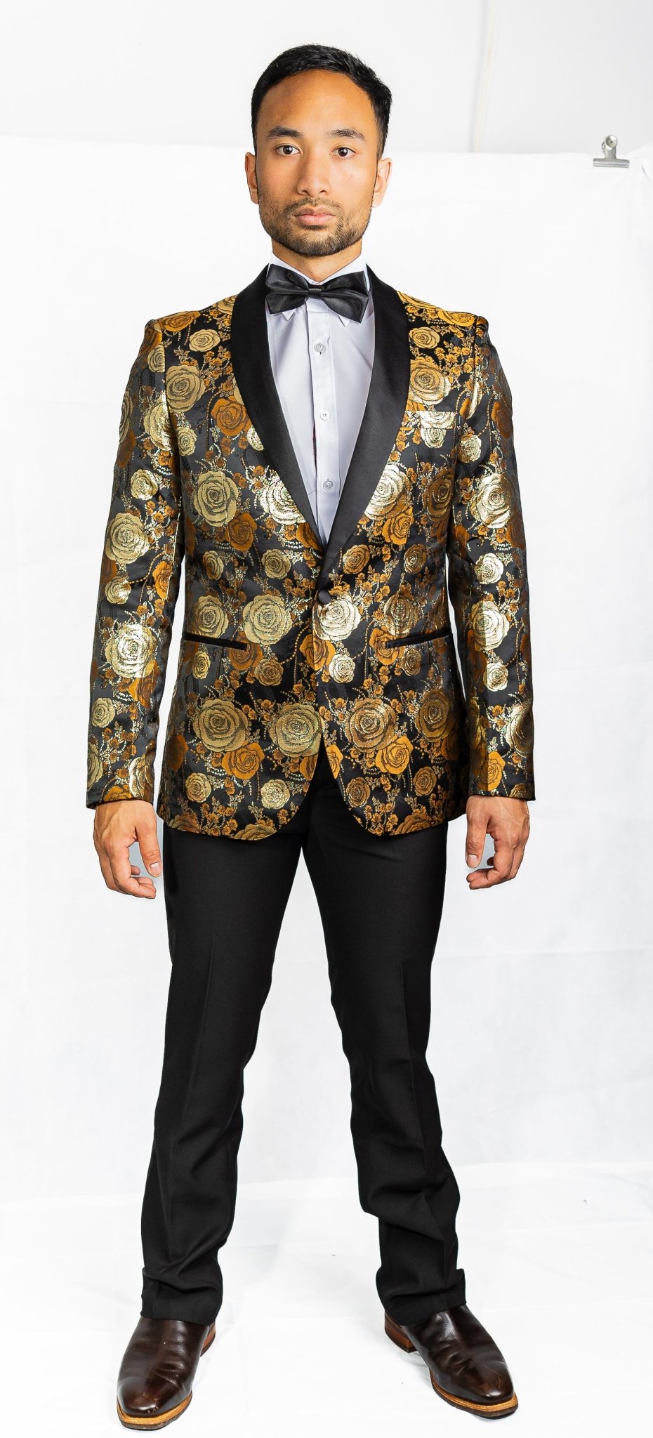 Simon Von Men's Floral Gold White Paisley Jacquard Blazer Elegant Banquet Wedding Jacket-XX-1001 - SimonVon Shop
