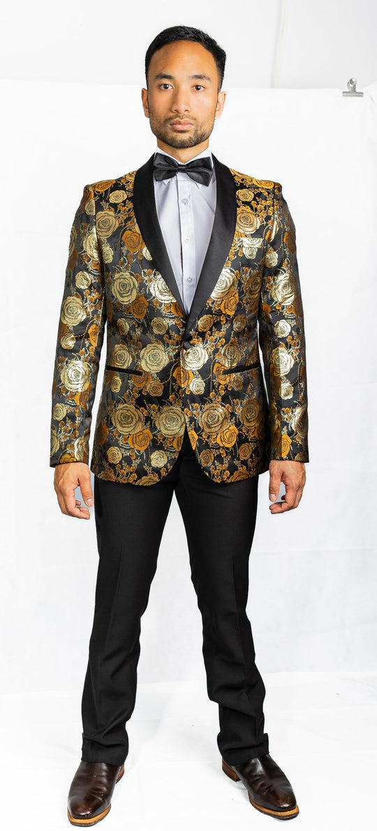 Simon Von Men's Floral Gold White Paisley Jacquard Blazer Elegant Banquet Wedding Jacket-XX-1001 - SimonVon Shop