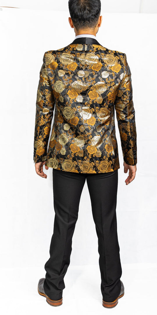 Simon Von Men's Floral Gold White Paisley Jacquard Blazer Elegant Banquet Wedding Jacket-XX-1001 - SimonVon Shop