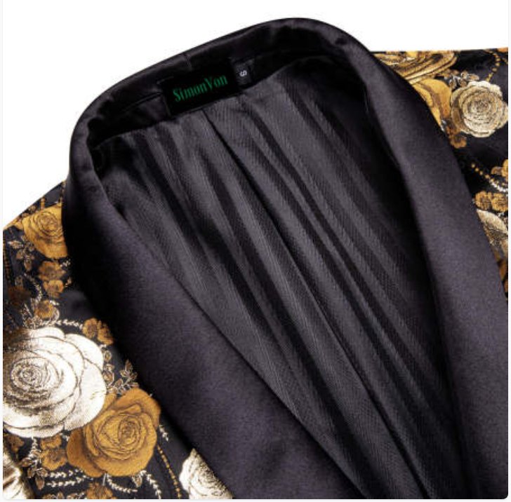 Simon Von Men's Floral Gold White Paisley Jacquard Blazer Elegant Banquet Wedding Jacket-XX-1001 - SimonVon Shop