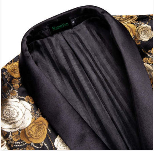 Simon Von Men's Floral Gold White Paisley Jacquard Blazer Elegant Banquet Wedding Jacket-XX-1001 - SimonVon Shop