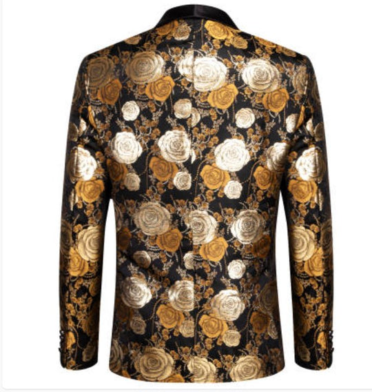 Simon Von Men's Floral Gold White Paisley Jacquard Blazer Elegant Banquet Wedding Jacket-XX-1001 - SimonVon Shop