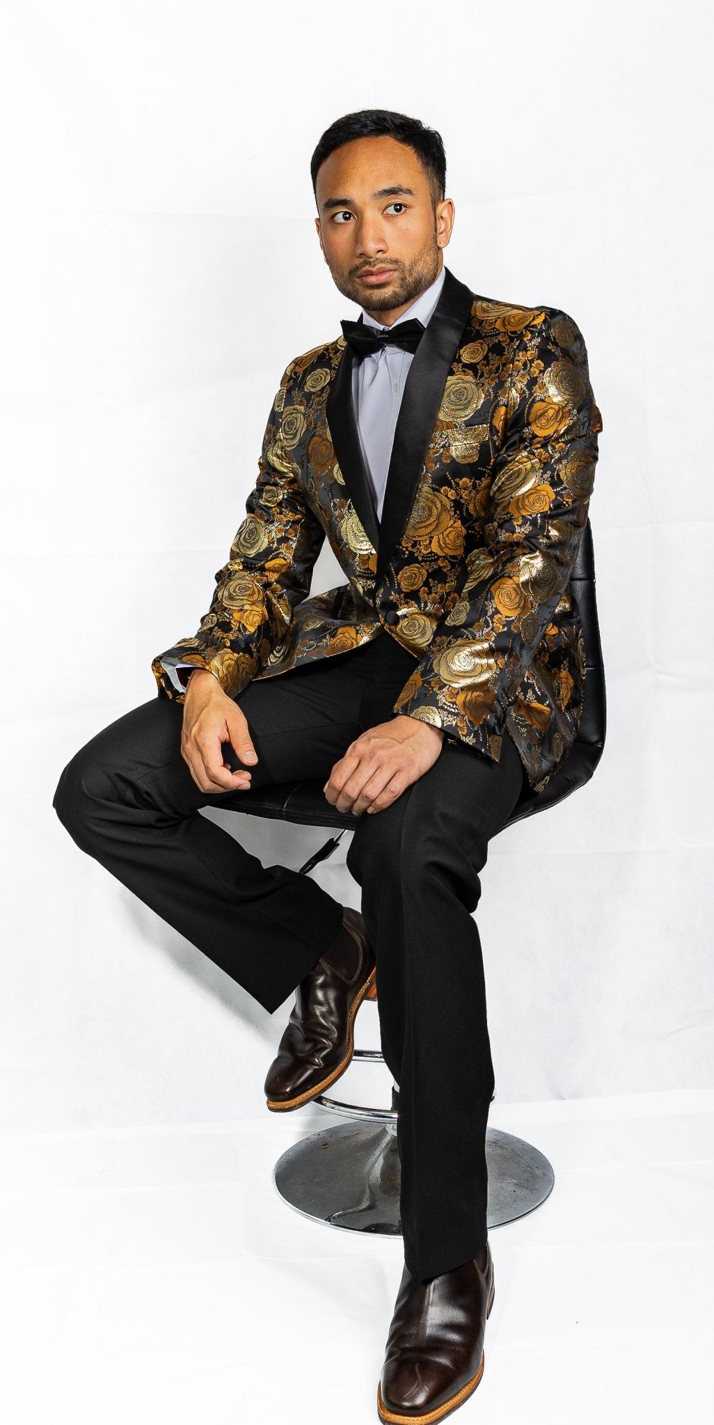 Simon Von Men's Floral Gold White Paisley Jacquard Blazer Elegant Banquet Wedding Jacket-XX-1001 - SimonVon Shop