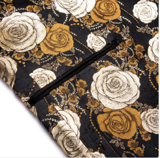 Simon Von Men's Floral Gold White Paisley Jacquard Blazer Elegant Banquet Wedding Jacket-XX-1001 - SimonVon Shop
