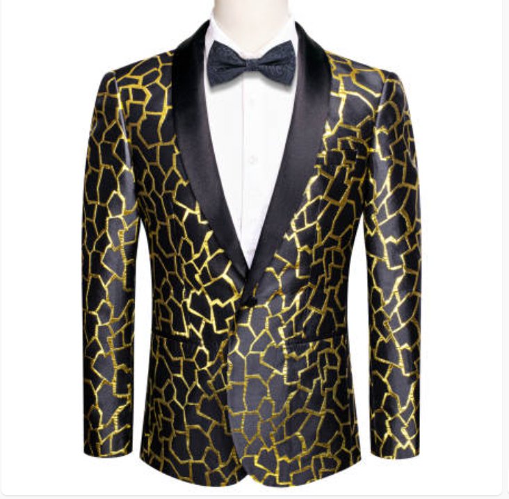 Simon Von Men's Gold Black Paisley Jacquard Blazer Elegant Banquet Wedding Jacket-XX-1011 - SimonVon Shop