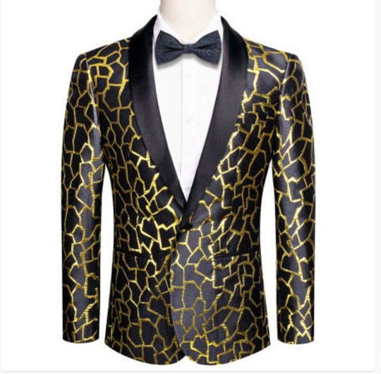 Simon Von Men's Gold Black Paisley Jacquard Blazer Elegant Banquet Wedding Jacket-XX-1011 - SimonVon Shop