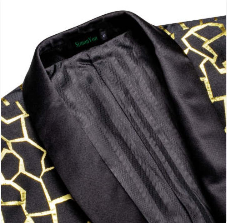 Simon Von Men's Gold Black Paisley Jacquard Blazer Elegant Banquet Wedding Jacket-XX-1011 - SimonVon Shop