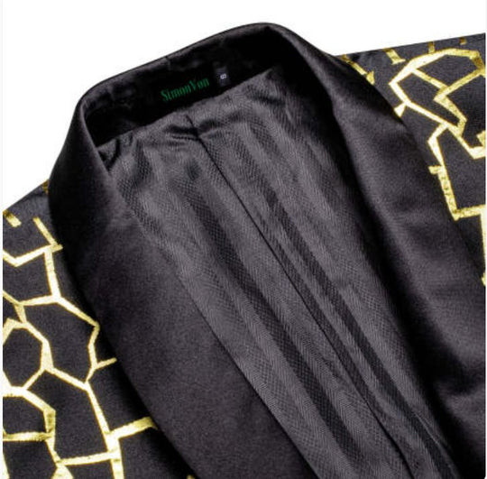Simon Von Men's Gold Black Paisley Jacquard Blazer Elegant Banquet Wedding Jacket-XX-1011 - SimonVon Shop