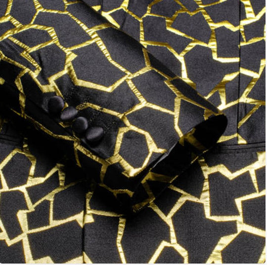 Simon Von Men's Gold Black Paisley Jacquard Blazer Elegant Banquet Wedding Jacket-XX-1011 - SimonVon Shop