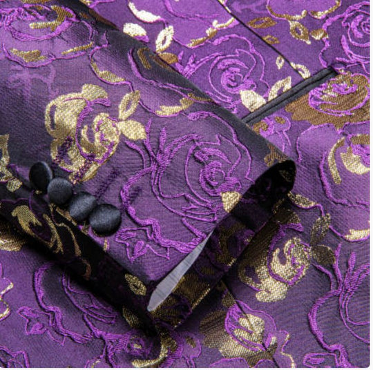 Simon Von Men's Purple Gold Paisley Jacquard Blazer Elegant Banquet Wedding Jacket-XX-1010 - SimonVon Shop