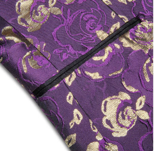 Simon Von Men's Purple Gold Paisley Jacquard Blazer Elegant Banquet Wedding Jacket-XX-1010 - SimonVon Shop