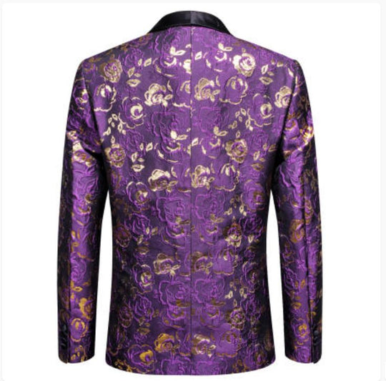 Simon Von Men's Purple Gold Paisley Jacquard Blazer Elegant Banquet Wedding Jacket-XX-1010 - SimonVon Shop