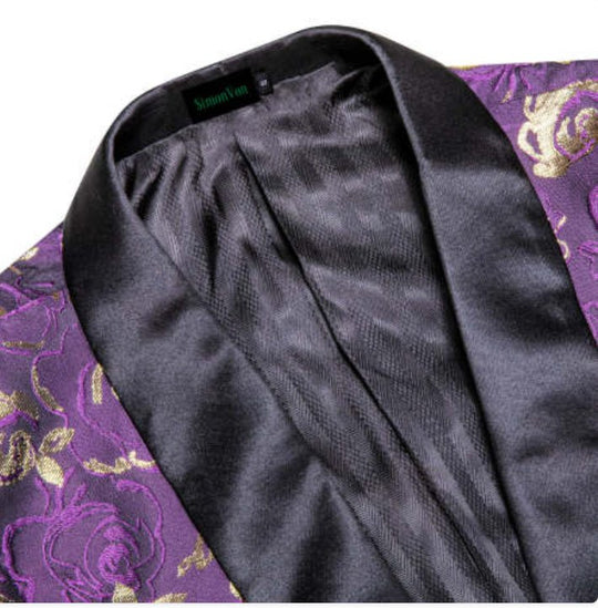 Simon Von Men's Purple Gold Paisley Jacquard Blazer Elegant Banquet Wedding Jacket-XX-1010 - SimonVon Shop
