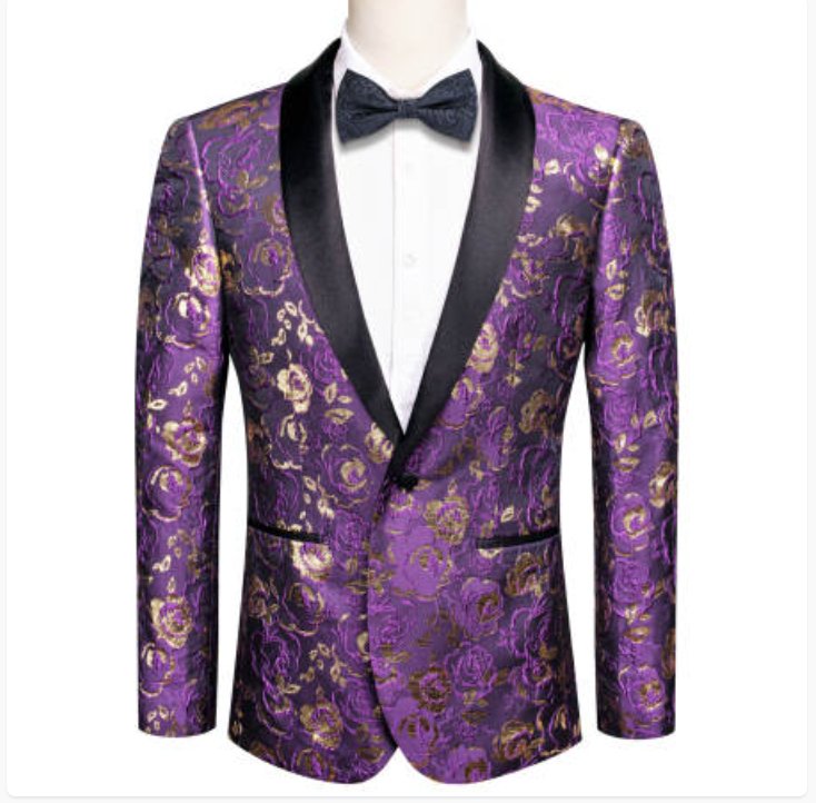 Simon Von Men's Purple Gold Paisley Jacquard Blazer Elegant Banquet Wedding Jacket-XX-1010 - SimonVon Shop