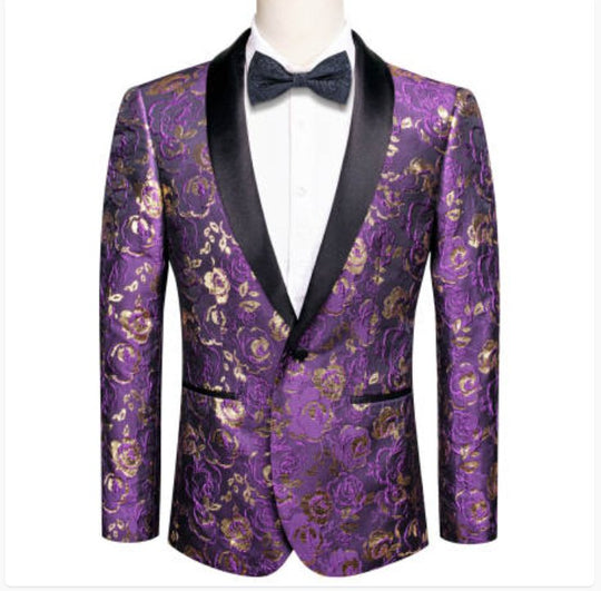 Simon Von Men's Purple Gold Paisley Jacquard Blazer Elegant Banquet Wedding Jacket-XX-1010 - SimonVon Shop