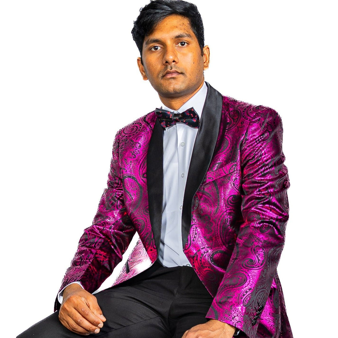 Simon Von Men's Shawl Collar Suit Byzantine Purple Paisley Silk Mens Slim Fit Business Suit XX-4011 - SimonVon Shop