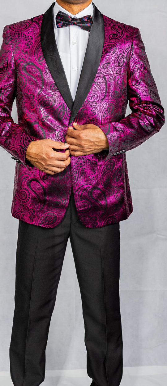 Simon Von Men's Shawl Collar Suit Byzantine Purple Paisley Silk Mens Slim Fit Business Suit XX-4011 - SimonVon Shop