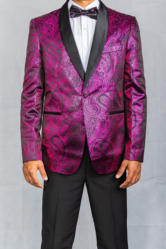 Simon Von Men's Shawl Collar Suit Byzantine Purple Paisley Silk Mens Slim Fit Business Suit XX-4011 - SimonVon Shop