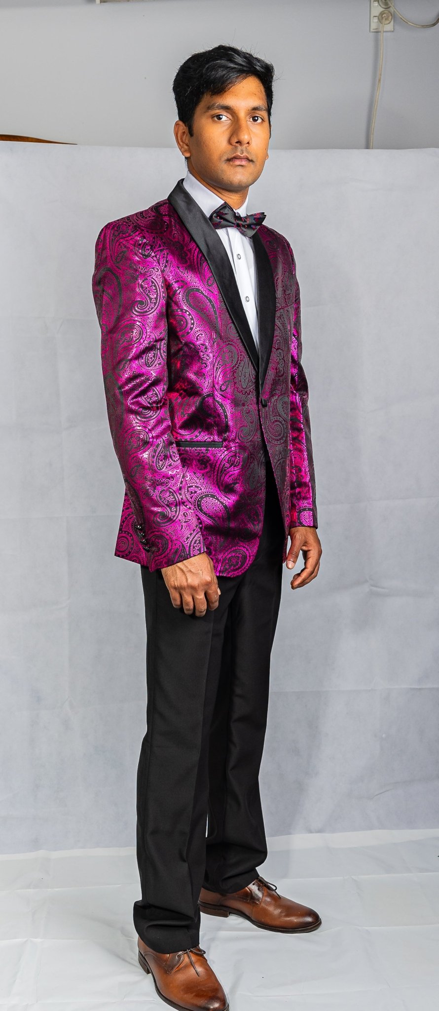 Simon Von Men's Shawl Collar Suit Byzantine Purple Paisley Silk Mens Slim Fit Business Suit XX-4011 - SimonVon Shop