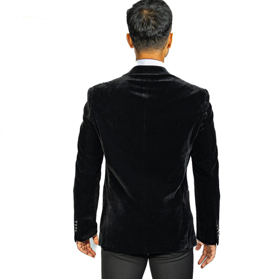 Simon Von Men's Suit Classic Black Solid Silk Peak Collar Blazer Suit-XX-0059 - SimonVon Shop