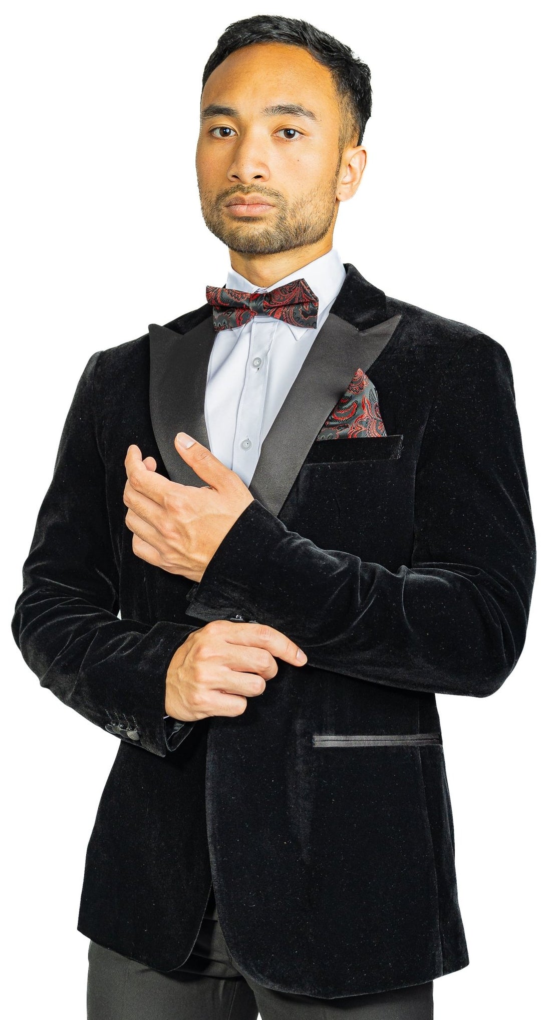 Simon Von Men's Suit Classic Black Solid Silk Peak Collar Blazer Suit-XX-0059 - SimonVon Shop