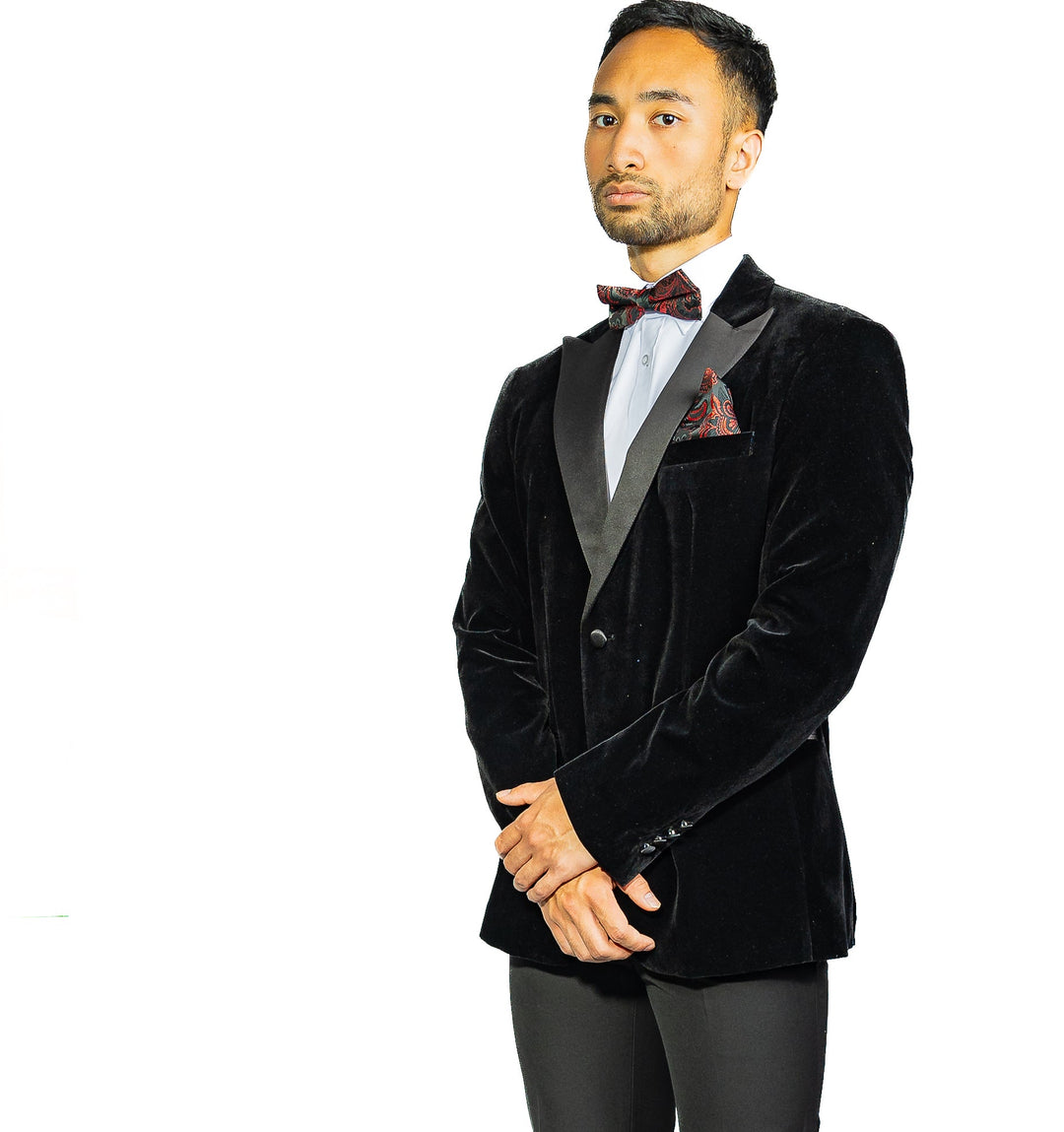 Simon Von Men's Suit Classic Black Solid Silk Peak Collar Blazer Suit-XX-0059 - SimonVon Shop