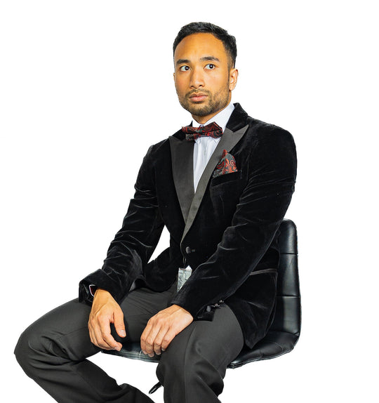 Simon Von Men's Suit Classic Black Solid Silk Peak Collar Blazer Suit-XX-0059 - SimonVon Shop