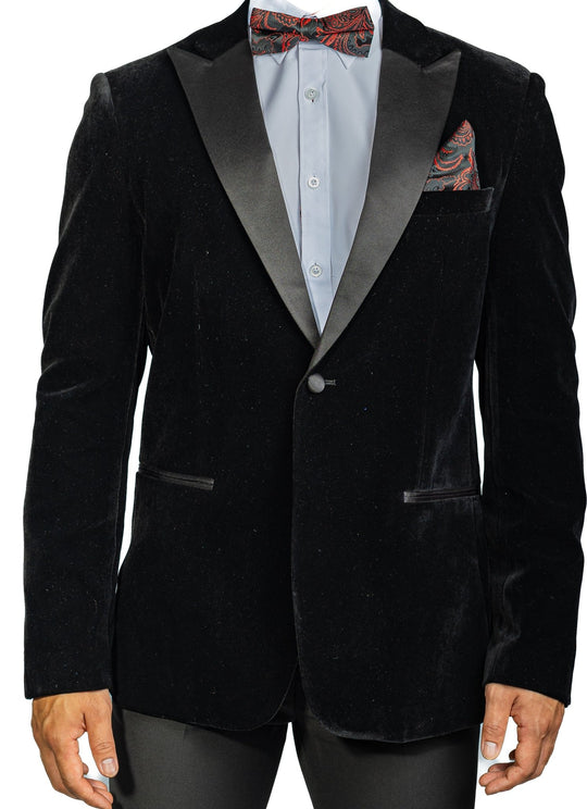 Simon Von Men's Suit Classic Black Solid Silk Peak Collar Blazer Suit-XX-0059 - SimonVon Shop