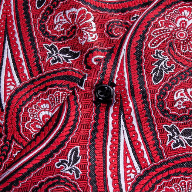 Simon Von New Fashionable Red Paisley Silk Men's Shirt -CY-0034 - SimonVon Shop