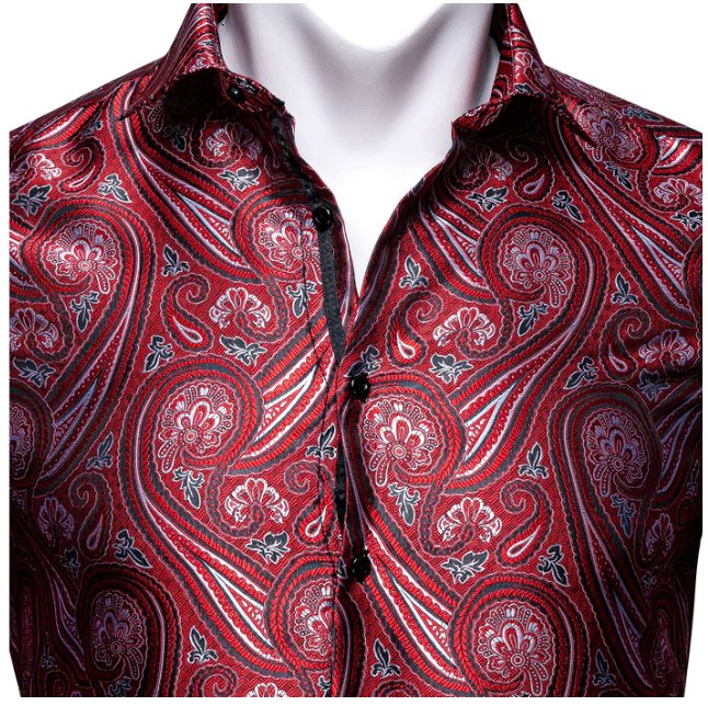 Simon Von New Fashionable Red Paisley Silk Men's Shirt -CY-0034 - SimonVon Shop