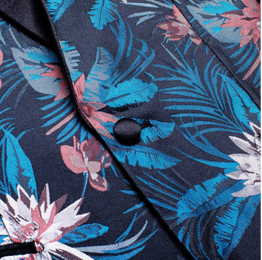 Simon Von New Luxury Blue Pink White Floral Men's Blazer -XX-1006 - SimonVon Shop