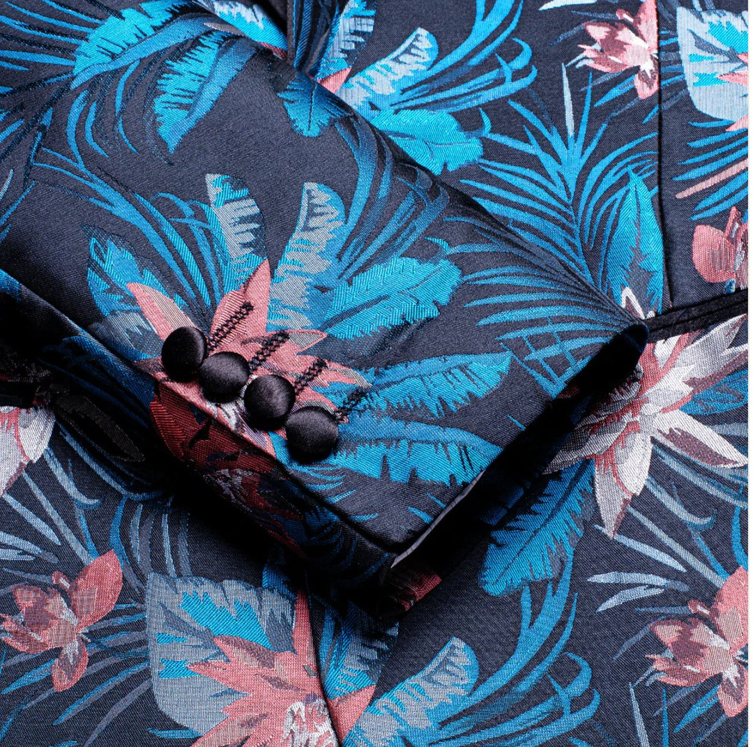 Simon Von New Luxury Blue Pink White Floral Men's Blazer -XX-1006 - SimonVon Shop