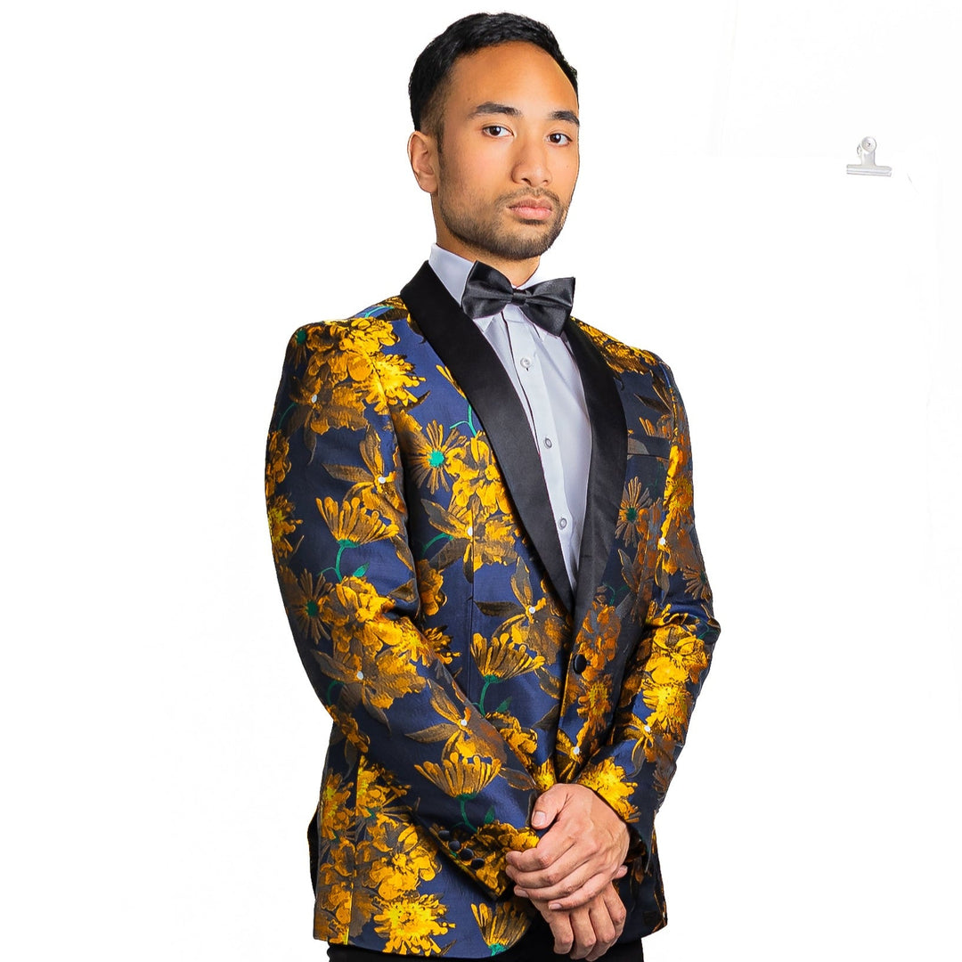 Simon Von New Luxury Golden Champagne Floral Men's Blazer-XX-1013 - SimonVon Shop